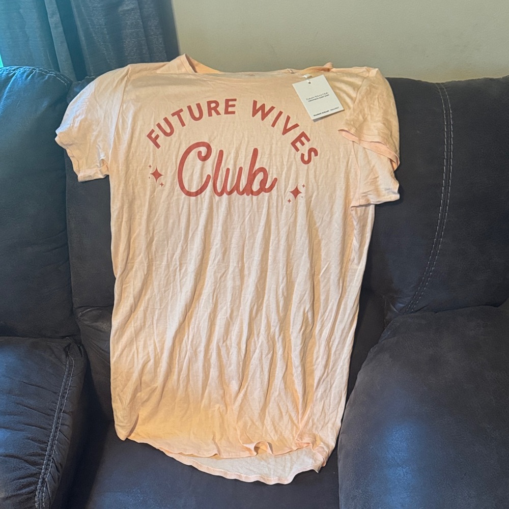 Peach Graphic Tee with Red Lettering